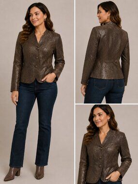 Guillaume Women's Brown Embossed Snakeskin Leather Jacket - Size Small
